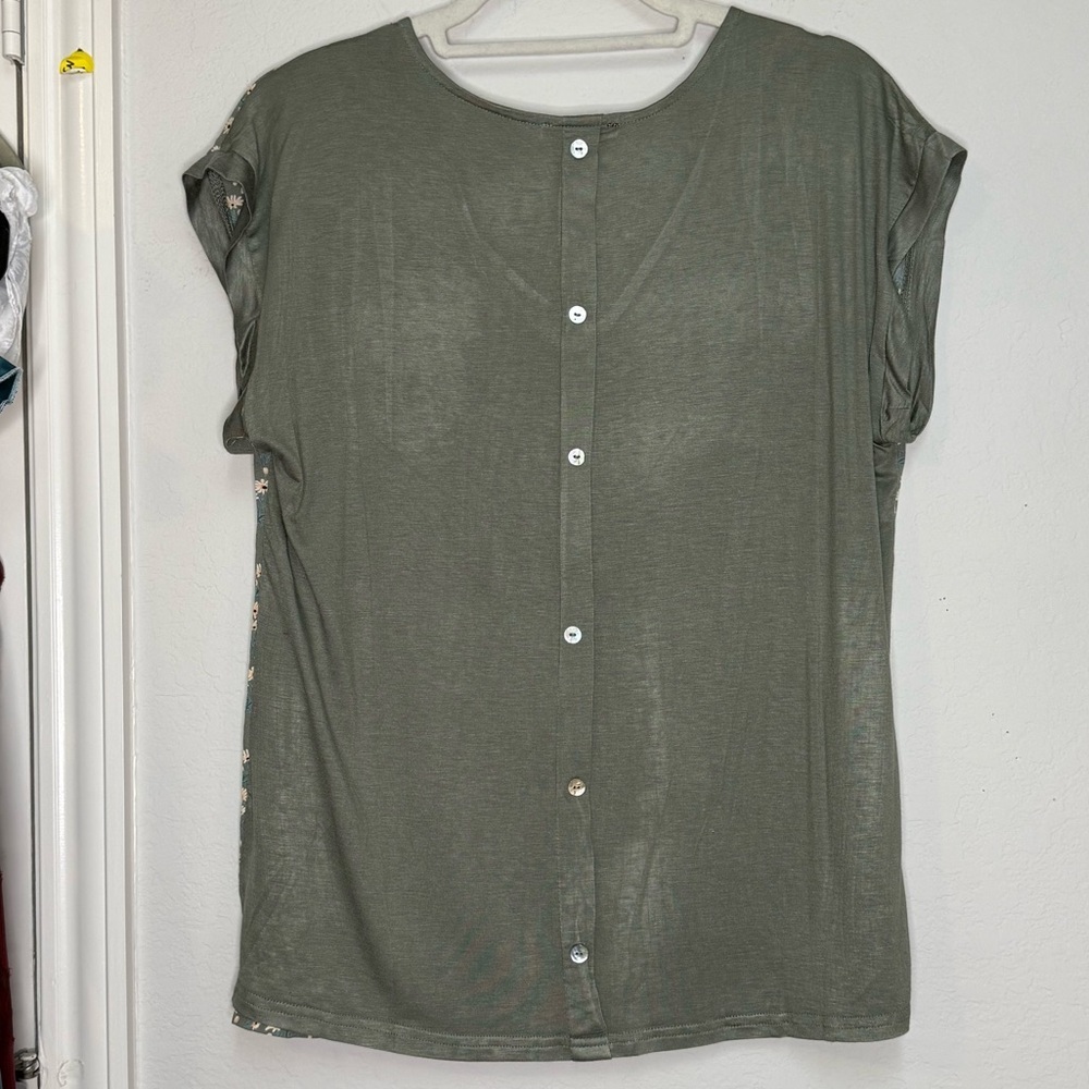 PAPERMOON Green Ellie Blouse Women’s sleeveless olive floral contrast - Picture 7 of 7